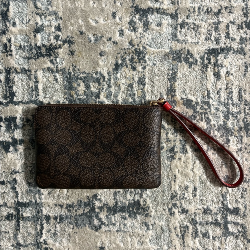 Coach Red and Brown Zip Pouch Wrislet - Picture 2 of 4